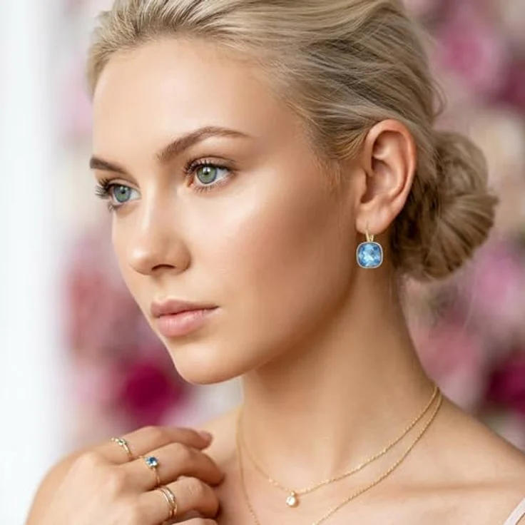 Nobel Damen Ohrringe 925 Sterling Silber vergoldet, Kristall Ohrringe mit österreichischen Markenkristallen, Ocean Delite Blau changierend, Made in Germany – Bild 2