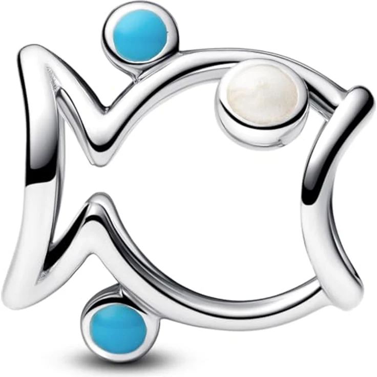 Pandora 793819C01 Charm Silber Fisch, Bead-Charm aus 925 Sterlingsilber mit weißer und türkisfarbener Emaille, Größe 11 x 11 mm – Bild 2