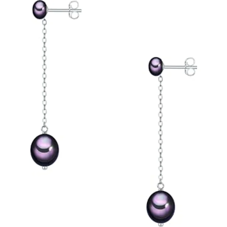Valero Pearls Damen Ohrhänger, 925/- Sterling Silber mit dunkelblauen/pfauenblauen Süßwasser-Zuchtperlen 7,5-8,5 mm, filigranes Design, Steckverschluss, Lieferung in attraktiver Schmuckbox – Bild 2