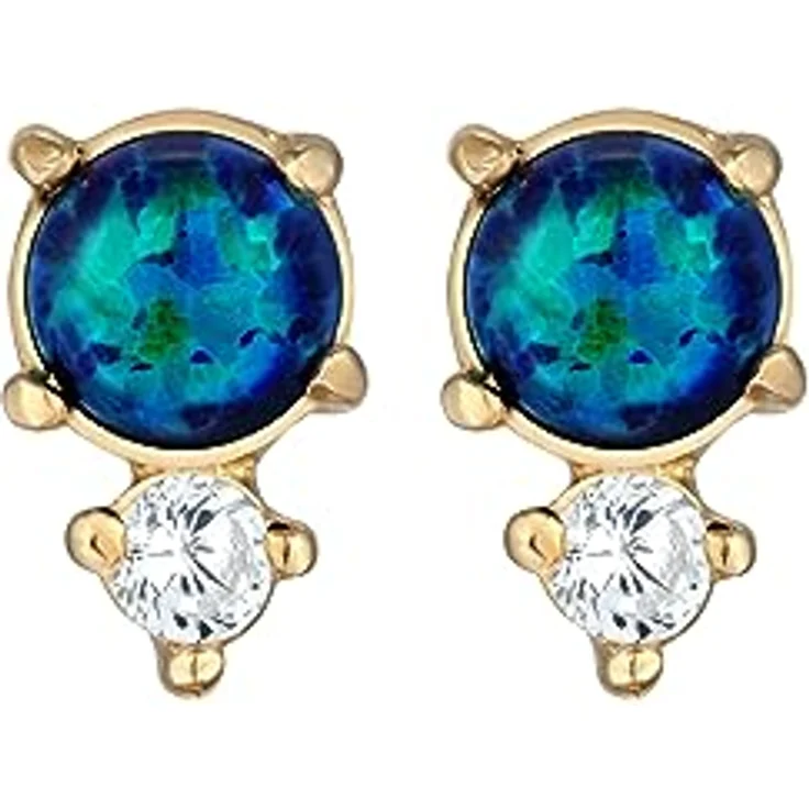 Elli Damen Ohrringe Vintage Ohrstecker mit Zirkonia Kristallen und Opal, 925 Sterling Silber vergoldet – Bild 2