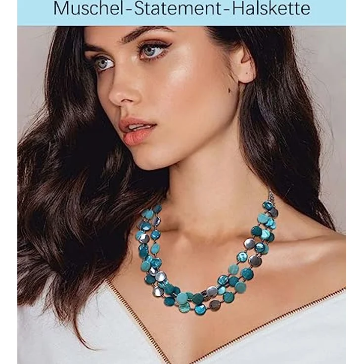 FULU AUTUMN Damen Statement Kette Mehrreihig mit Muschel- und Silberperlen, Boho-Stil, 17 Zoll + 2,7 Zoll Verlängerung, 30-Sea green – Bild 5