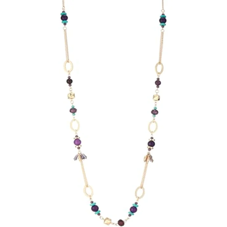 Dazylleco Lange Gold Perlenkette Damen Boho Halskette, 90cm mit Natursteinen und Holzperlen, Geschenke für Mama, lila – Bild 1