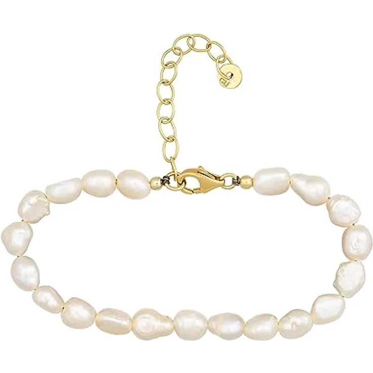 Caï Damen Armband 925/- Sterling Silber, vergoldet mit Süßwasserzuchtperle, glänzend gelb, 15+4cm, handgefertigt in Deutschland