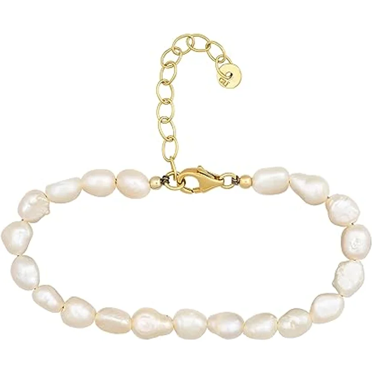 Caï Damen Armband 925/- Sterling Silber, vergoldet mit Süßwasserzuchtperle, glänzend gelb, 15+4cm, handgefertigt in Deutschland – Bild 1