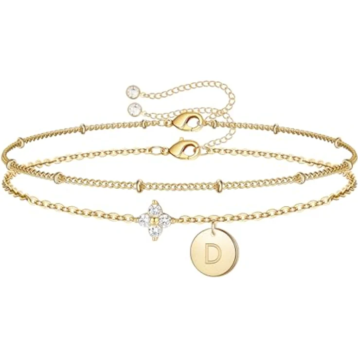 TINGN Gold Armband Damen mit Buchstaben D, personalisiertes Disc-Monogramm Charm-Armband mit Verlängerungskette, 14 Karat vergoldet, ideales Geburtstagsgeschenk für Frauen und Mädchen – Bild 1