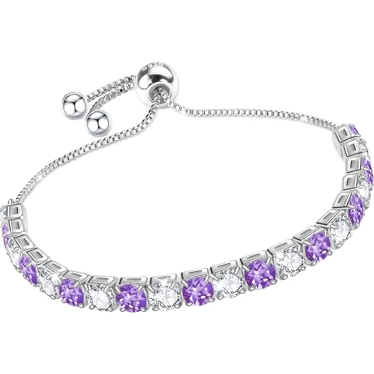 J.Fée 925er Silber-Tennisarmband für Damen, verstellbares Armband mit 4 mm weißen, grünen, violetten und rosafarbenen Opal-Kristallen, Damenschmuck Geschenk für Mutter und Familie – Bild 1