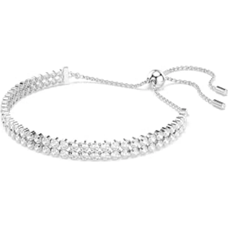 Swarovski Matrix Tennis Armband, Rhodiniertes Damenarmband im Cupchain-Design mit Weißen Kristallen, Armbandlänge 24 cm, Armbandbreite 0.4 cm – Bild 2
