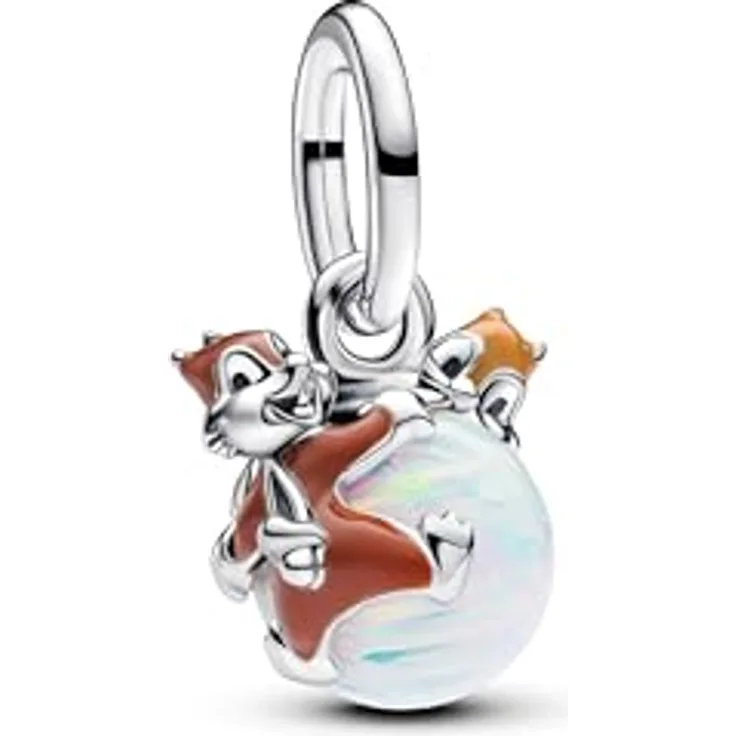 PANDORA Moments Disney A-Hörnchen und B-Hörnchen Christbaumkugel Charm-Anhänger aus Sterling Silber mit Opal, kompatibel mit Moments und ME Armbändern, 793532C01