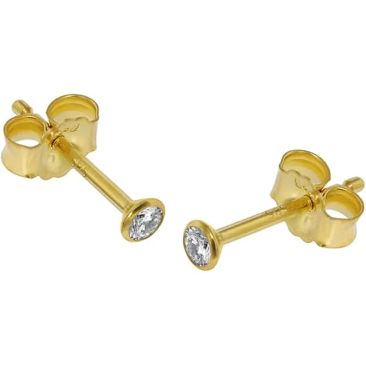 trendor Ohrstecker 585 Gold (14 Kt) mit Zirkonia, 2,5 mm, für Damen und Herren, Geschenkidee in Schmuck-Box – Bild 1