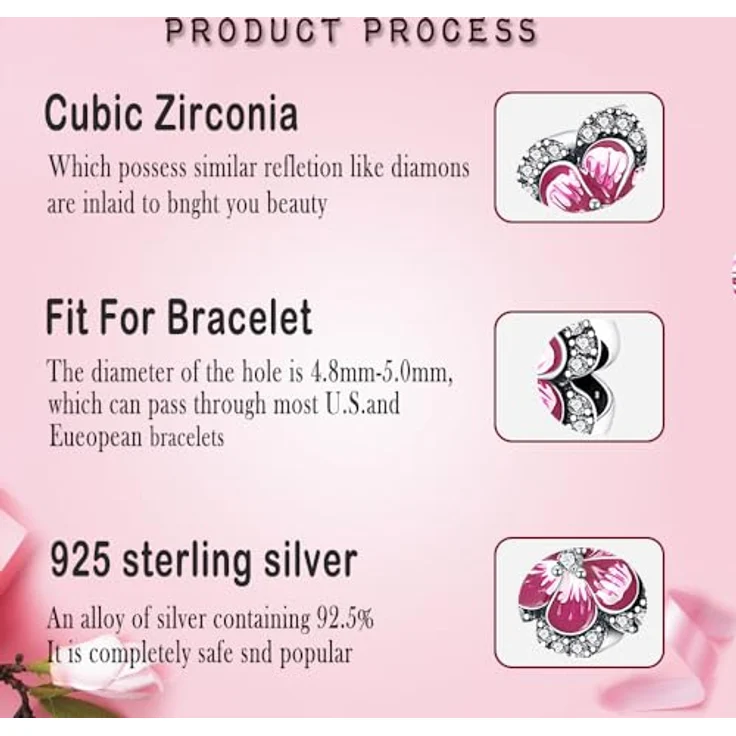 LNQOBU 925er Silber Charms Anhänger für Armbänder und Halsketten, kompatibel mit Pandora, inklusive Spacer Beads, Geschenkbeutel und Poliertuch – Bild 4