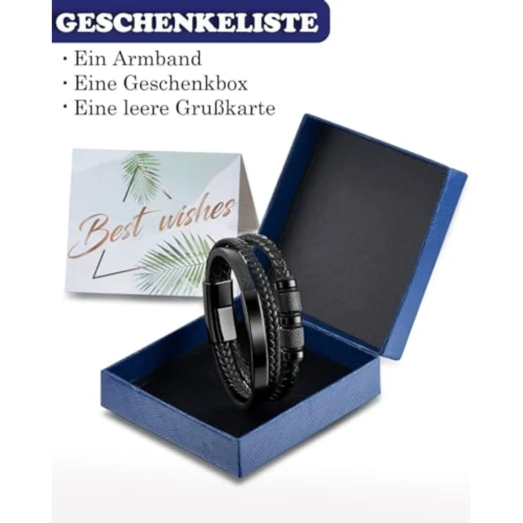 Fantocemea Herren Lederarmband, geflochten mit Edelstahl-Magnetschließe, 23 cm, hochwertige Materialien für Geburtstag, Valentinstag, Weihnachten oder Vatertag – Bild 2