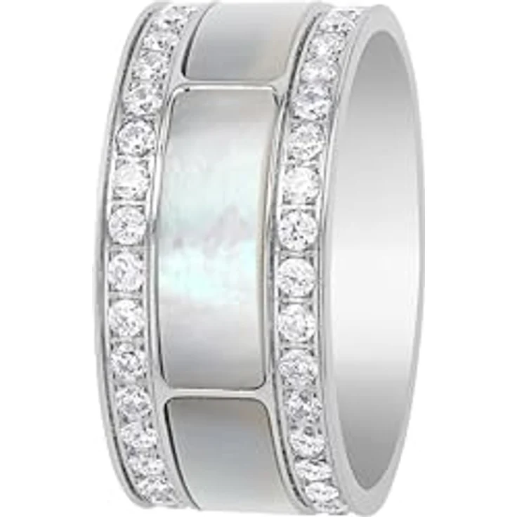 JOOP! Damenring Edelstahl mit 68 Zirkonia, Perlmutt und glänzendem Silber, 10 mm Breite, in Schmuck Geschenk Box – Bild 5
