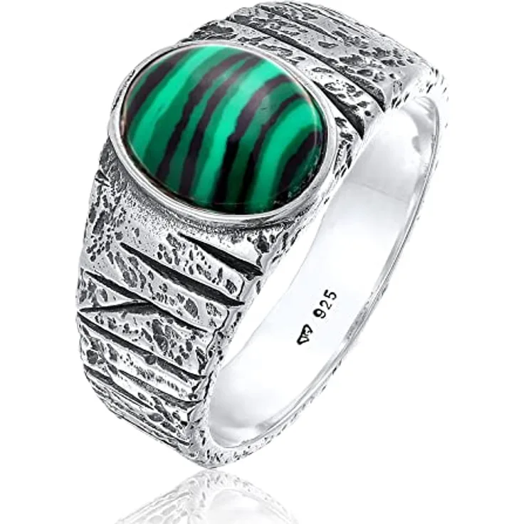 Kuzzoi Siegelring Herrenring oval mit Malachit Edelstein, 925 Sterling Silber, schwarz oxidiert, Ringgröße 62, massiv 10 mm