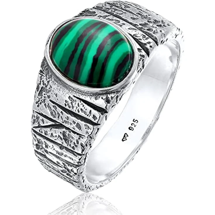 Kuzzoi Siegelring Herrenring oval mit Malachit Edelstein, 925 Sterling Silber, schwarz oxidiert, Ringgröße 62, massiv 10 mm – Bild 1