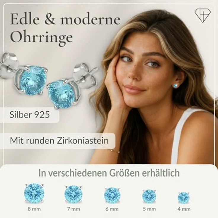 Hannah’s Treasures Ohrstecker Silber 925, Rhodinierte Zirkonia Ohrringe Stecker in Rund, für Damen und Herren – Bild 2