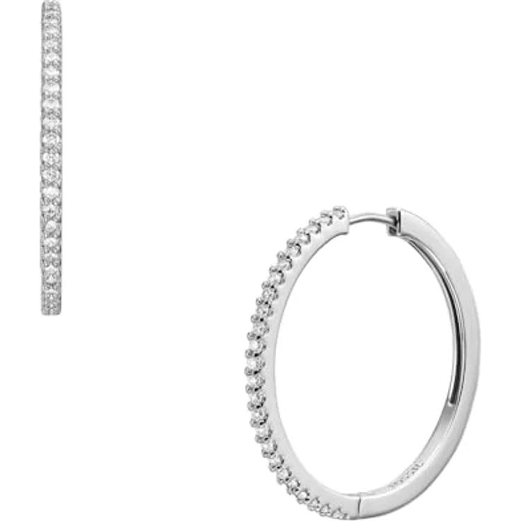 Fossil Creolen ELLIS JA7274040, Silberne Ohringe mit strahlend weißen Glassteinen und Clipverschluss – Bild 2