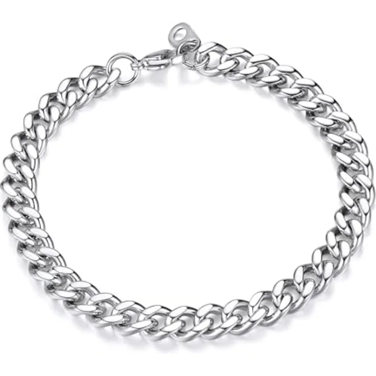 FindChic Herren Armband 7mm Edelstahl Panzerkette, schweres Glieder Link Kettenarmband, Bracelet 21cm, Silber