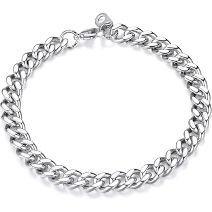 FindChic Herren Armband 7mm Edelstahl Panzerkette, schweres Glieder Link Kettenarmband, Bracelet 21cm, Silber – Bild 1