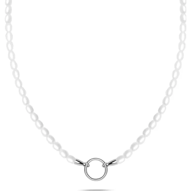 Tamaris Halskette für Charms, Edelstahl IP Silber, verstellbar bis 45 cm, Glasperlenkette, wasserfest & hautfreundlich