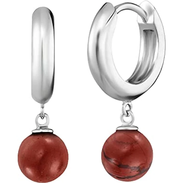 Engelsrufer Damen Creole ERE-RJ-CR, Sterling Silber mit Roter Jaspis Perle Anhänger, Clipverschluss, nickelfrei, 13mm – Bild 1