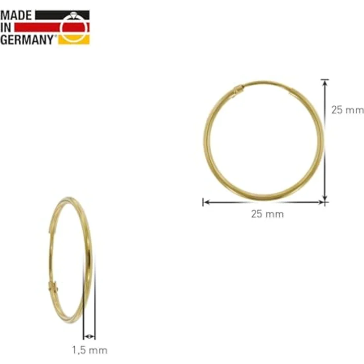 trendor Damen Ohrringe Gold 333 / 8K Creolen, 25 mm Durchmesser, 1,5 mm Breite, Klappbügel, Gelbgold – Bild 4