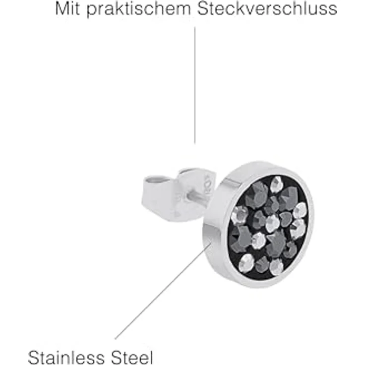 s.Oliver Damen Ohrstecker, Edelstahl mit Swarovski Kristallen in Dunkelgrau und Silber, Durchmesser ca. 1 cm – Bild 4