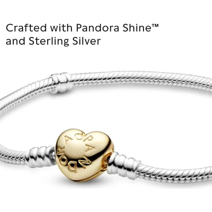 PANDORA Moments Schlangen-Gliederarmband mit Herz-Verschluss, Sterling-Silber und vergoldeter Metalllegierung, kompatibel mit Charms, Größe: 18cm – Bild 5