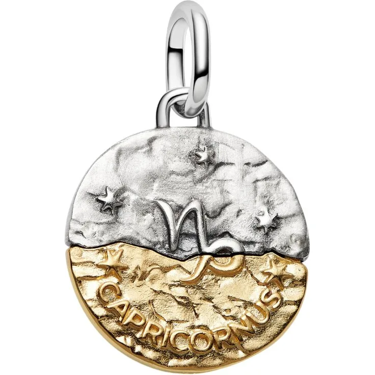 Pandora Charm Medaillon Sternzeichen Steinbock 764987C01, Vergoldet, Zirkonia, Bicolor Design, 16 mm