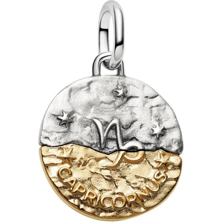 Pandora Charm Medaillon Sternzeichen Steinbock 764987C01, Vergoldet, Zirkonia, Bicolor Design, 16 mm