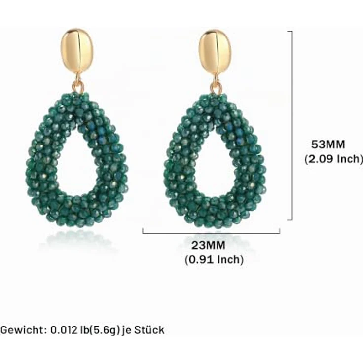 ROISE LADY Grün Boho Ohrringe hängend, tropfenförmige Reisperlen, leichte Damen-Ohrringe, eleganter Schmuck für Frauen – Bild 4