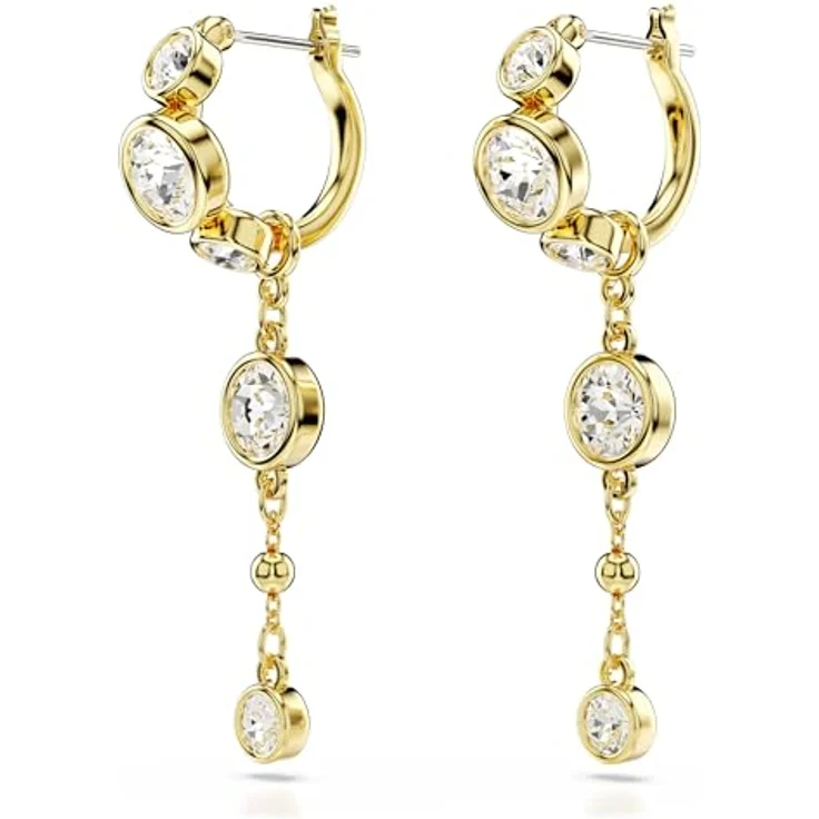 Swarovski Imber Drop-Ohrhänger, Weiße, Vergoldete Ohrringe mit Kesselgefassten Swarovski Kristallen und Abnehmbarer Kette – Bild 3