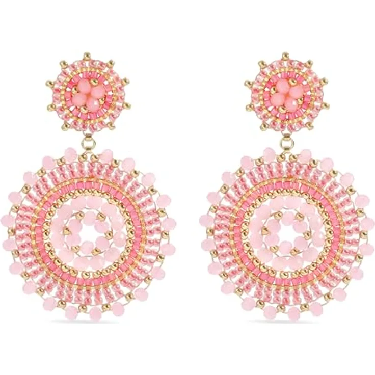 Joya Love Rosa Perlenohrringe Boho Statement, leichte Hängende Ohrringe mit KC-Gold-Beschichtung, 2,24 inch für Damen