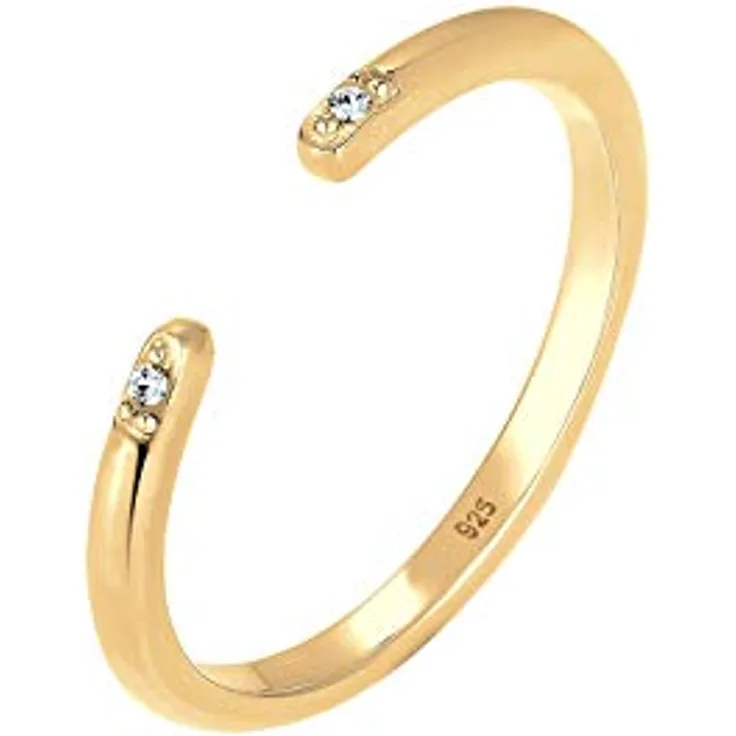 Elli Ring Damen Minimal Geo, Größenverstellbarer Ring aus 925 Sterling Silber vergoldet mit Kristallen, handgefertigt und anlaufgeschützt
