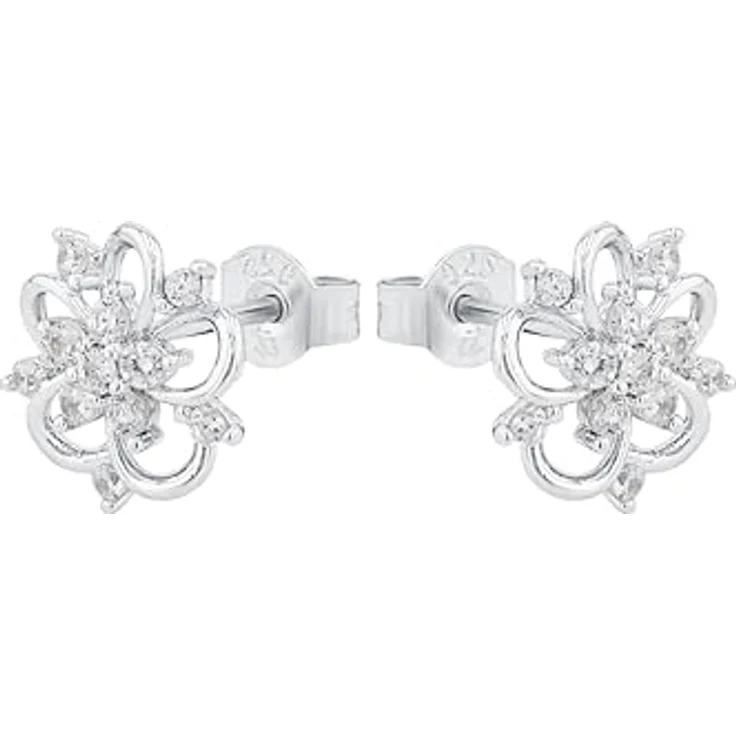 Amor Damen-Ohrringe, 925 Sterling Silber mit Zirkonia, Blumen-Motiv, 9 mm, in Schmuck Geschenk Box – Bild 4