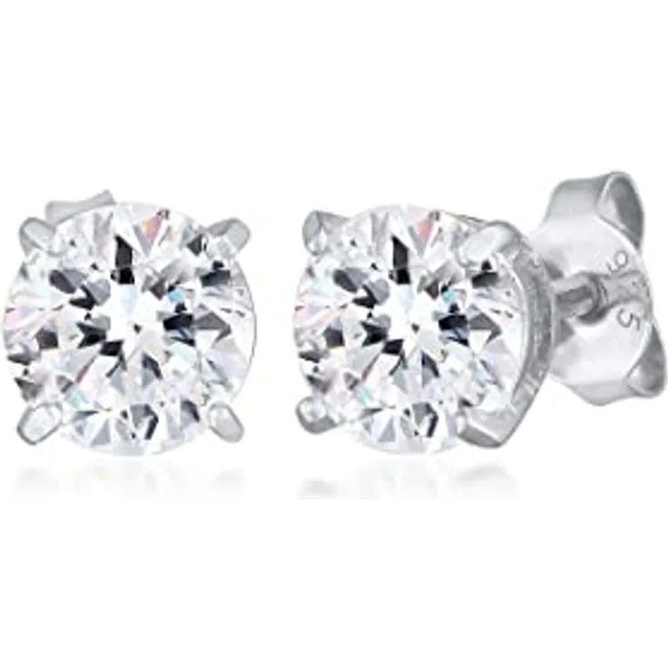 Kuzzoi Herren-Ohrringe Ohrstecker Rund (6 mm), mit funkelndem weißen Kristall aus 925 Sterling Silber, hochwertige Ohrstecker für Männer