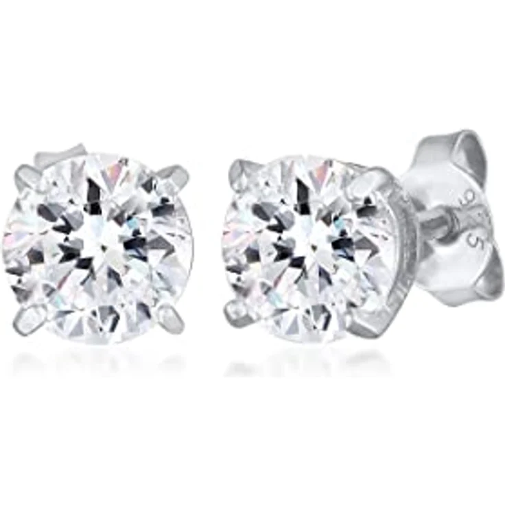 Kuzzoi Herren-Ohrringe Ohrstecker Rund (6 mm), mit funkelndem weißen Kristall aus 925 Sterling Silber, hochwertige Ohrstecker für Männer – Bild 1