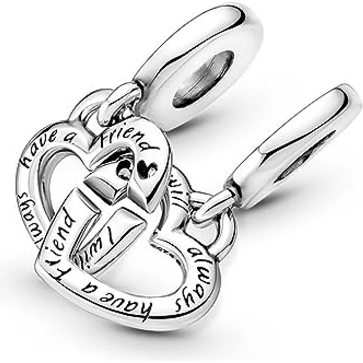 PANDORA Charm Anhänger "verbundene Schwesterherzen", silber, mit Zirkonia, Haken- und Ösen-Verschluss, 799538C01 – Bild 1