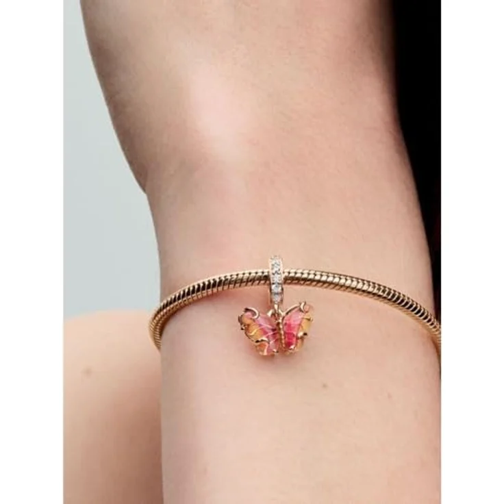 Pandora Charm Schmetterling 782698C01, rosévergoldet mit Zirkonia und Glas, rosa-pink-gelb – Bild 2