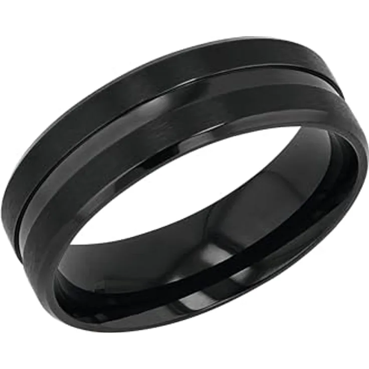 Amor Herren Ring Edelstahl, Schwarz, 7 mm Breite, in Schmuck Geschenk Box