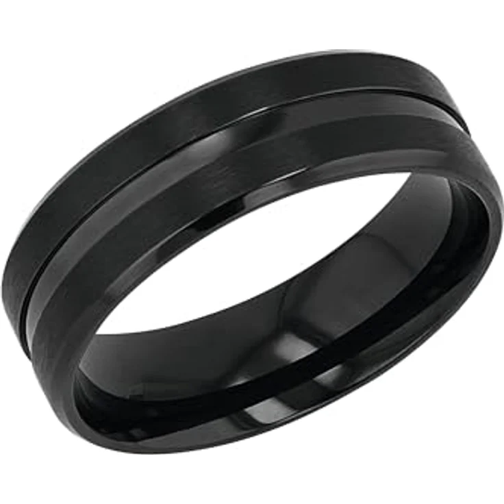 Amor Herren Ring Edelstahl, Schwarz, 7 mm Breite, in Schmuck Geschenk Box – Bild 1