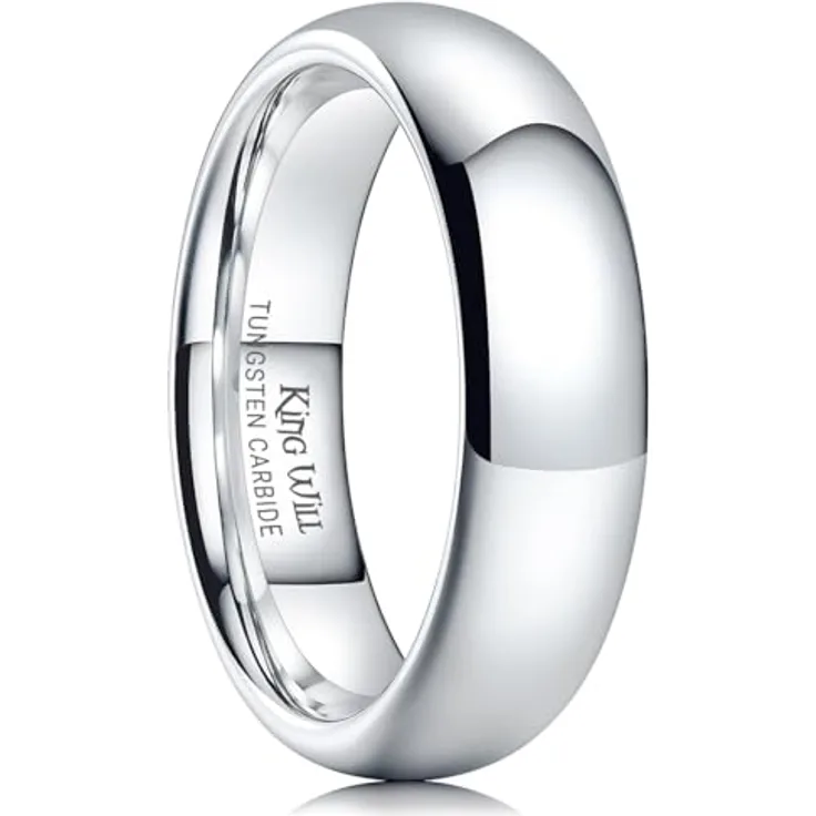 King Will Basic Wolfram-Ehering, 6mm hochglanzpoliert in Silber, gewölbt, für Damen und Herren, aus hochwertigem Wolframkarbid