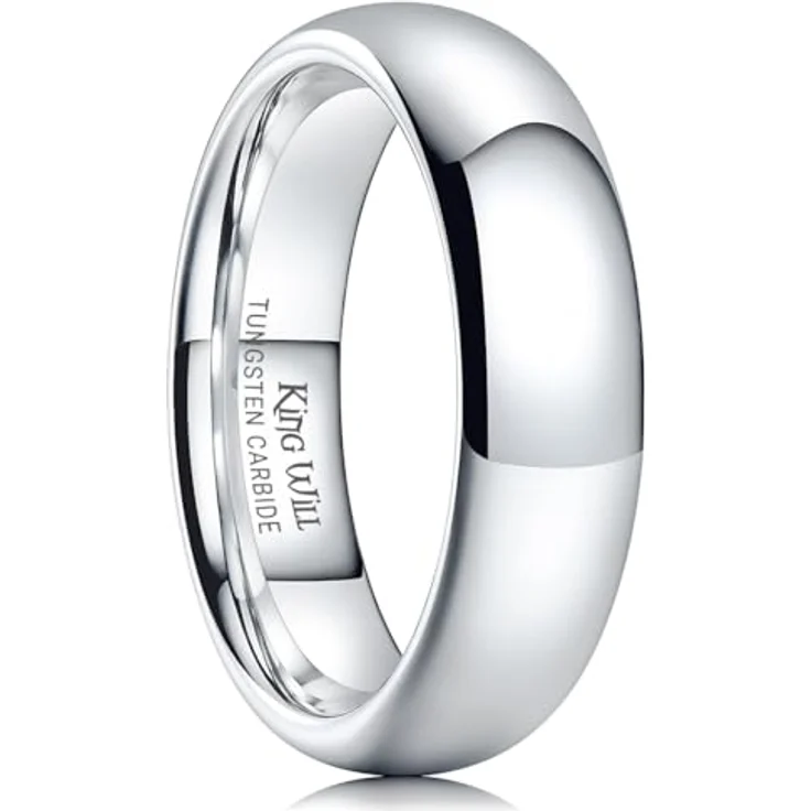 King Will Basic Wolfram-Ehering, 6mm hochglanzpoliert in Silber, gewölbt, für Damen und Herren, aus hochwertigem Wolframkarbid – Bild 1