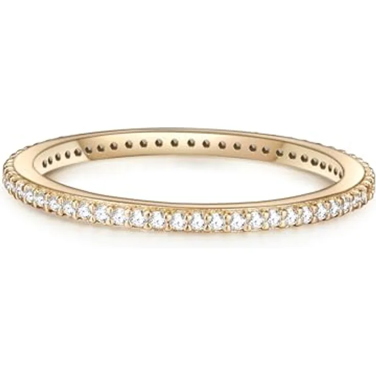 GLANZSTÜCKE MÜNCHEN Damen-Ring Memory Ring aus gelbvergoldetem Sterling Silber mit weißen Zirkonia, filigran, in Schmuckbox