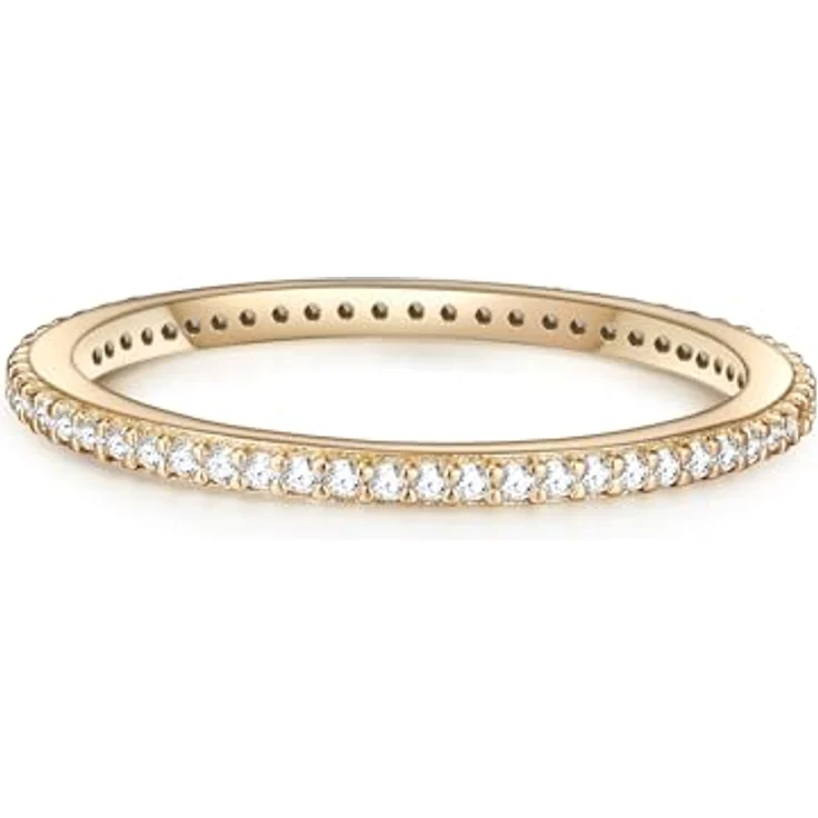 GLANZSTÜCKE MÜNCHEN Damen-Ring Memory Ring aus gelbvergoldetem Sterling Silber mit weißen Zirkonia, filigran, in Schmuckbox – Bild 1