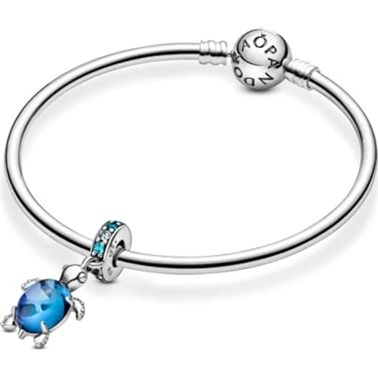Pandora Charm-Einhänger Murano Glass Sea Turtle Dangle Charm, 925er Silber mit blauer Glasperle und bunten Schmuckkristallen – Bild 7