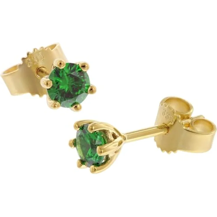 trendor Damen-Ohrringe Gold 333/8K mit synthetischem Smaragd, 4,5 mm Durchmesser, elegantes Design, Geschenkpackung inklusive Mikrofaser-Pflegetuch, perfektes Accessoire für besondere Anlässe