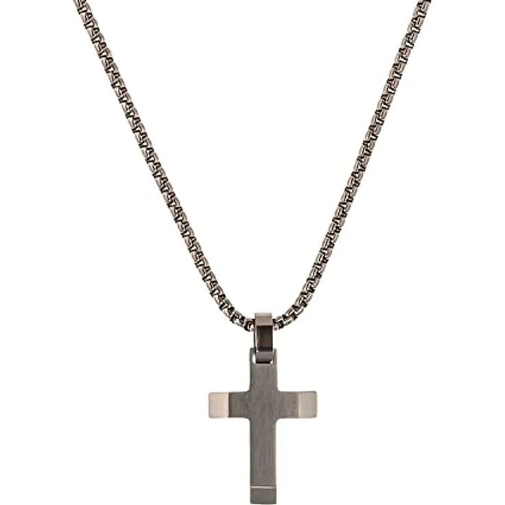 s.Oliver Kette mit Anhänger, Edelstahl, Kreuz, 40+3 cm, Silber, für Jungen, in Geschenkbox, 2035807