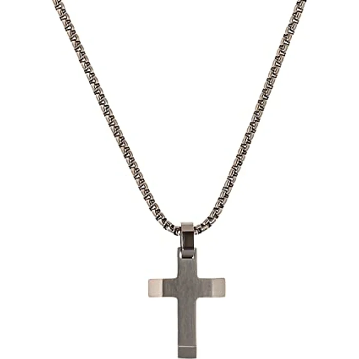 s.Oliver Kette mit Anhänger, Edelstahl, Kreuz, 40+3 cm, Silber, für Jungen, in Geschenkbox, 2035807 – Bild 1