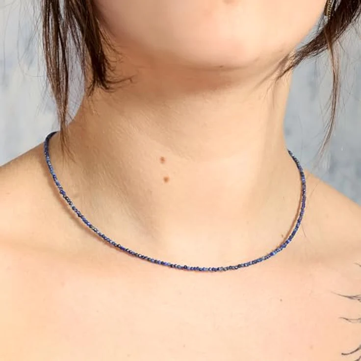 Lebensquelle Plus Lapislazuli Kette 2 mm facettiert, 45 cm lange Halskette aus 925 Silber für Damen – Bild 2