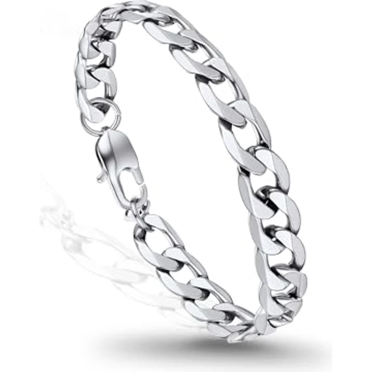 PROSTEEL Panzerarmband Herren Edelstahl, 21CM lang, 9mm breit, klassisches Silber-Design, robust und wasserdicht – Bild 1